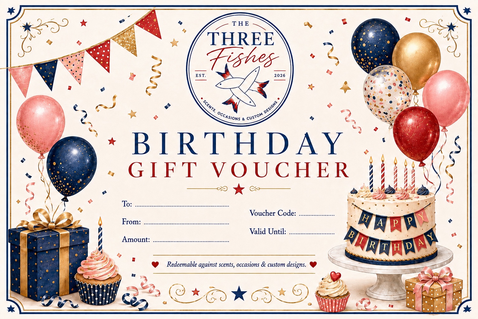 The Three Fishes birthday gift voucher